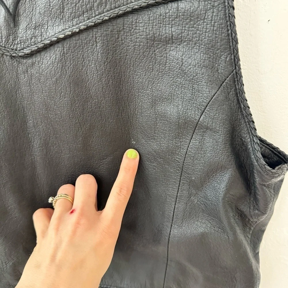 Harley Davidson Womens L Genuine Leather Zip Pocket Vest Biker Motorcycle Vtg